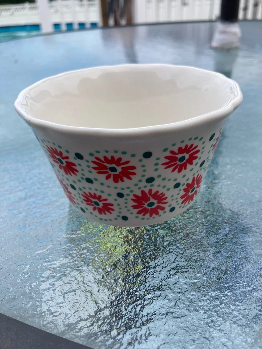 PIONEER WOMAN Ramekin Red Flowers Green Design 4 x 2 inches